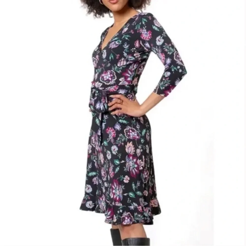 Leota Libby Faux Wrap Knit Dress Size Small New With Tags Dark Floral - Picture 6 of 13